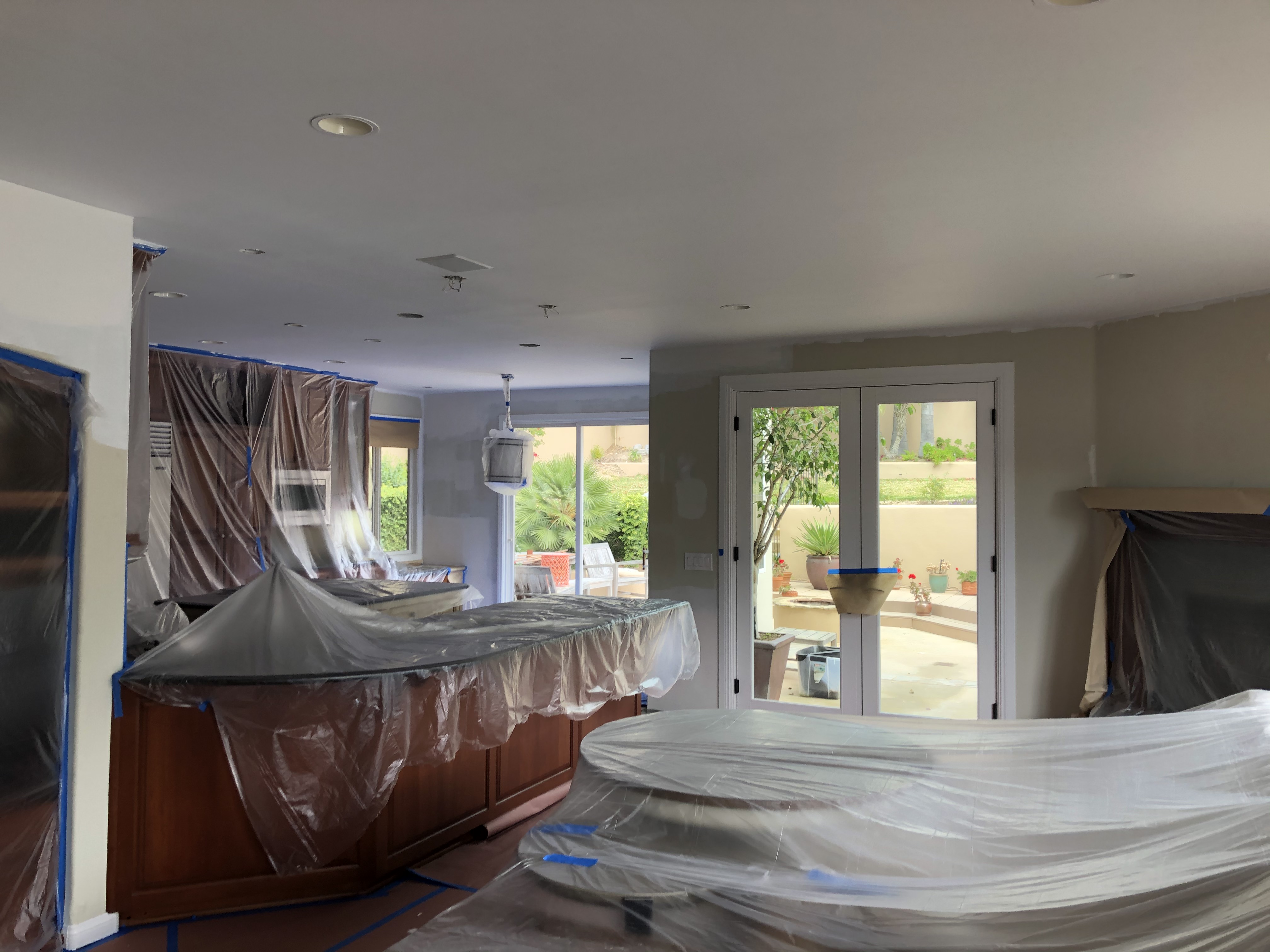 Furniture protected during interior painting work